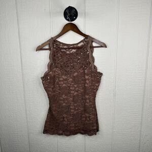 Vintage 90’s Boston Proper Brown Sparkly Lace Halter Going Out Top Size Small